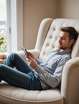 Man reading a tablet