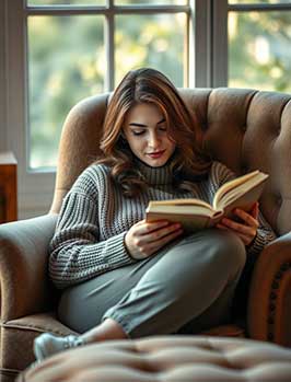 Woman reading a cosy mystery