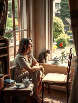 Woman sitting by a window